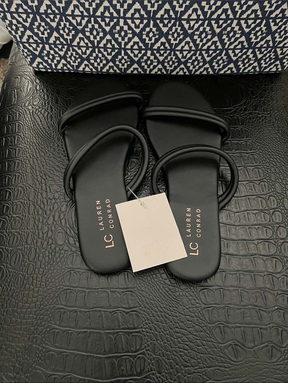 LC Lauren Conrad Black Strappy Slide Sandals